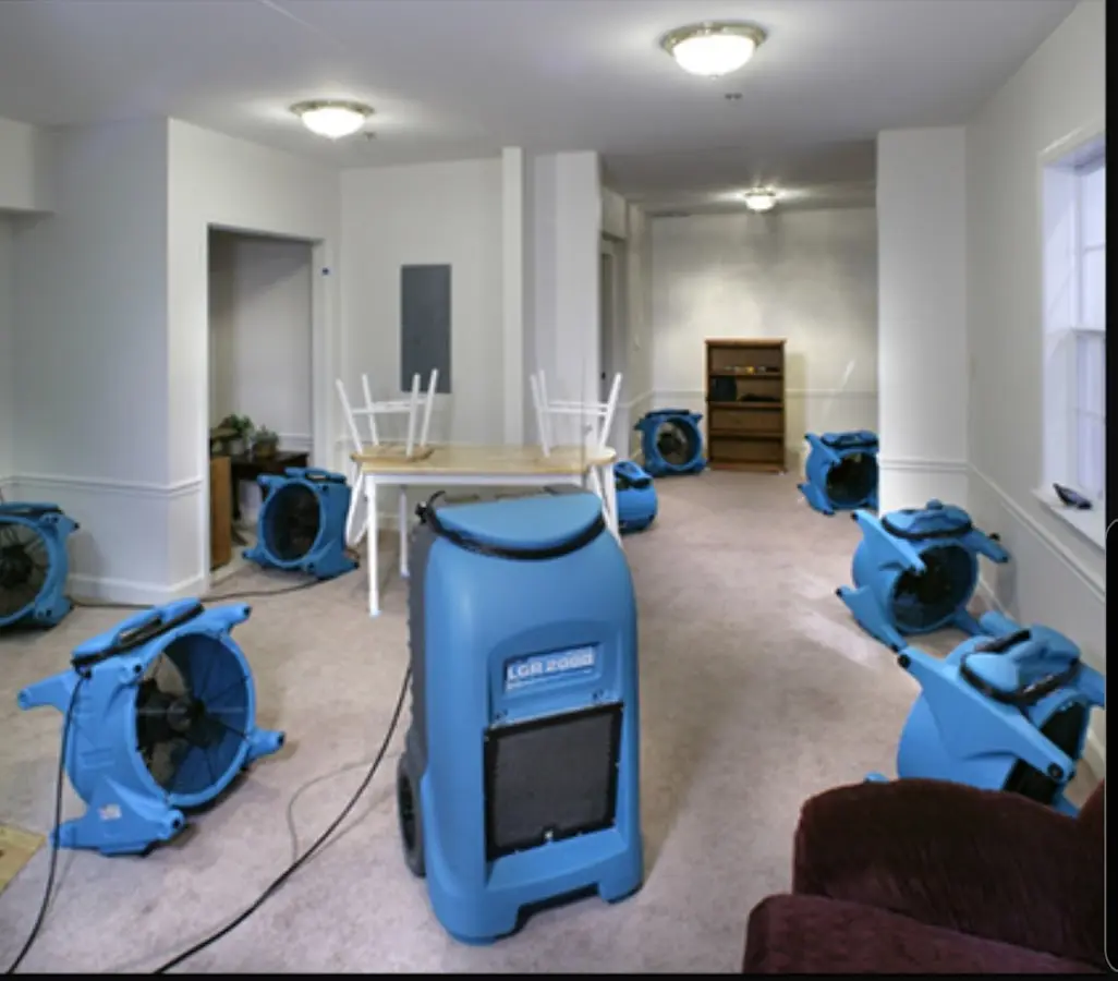 Air movers and dehumidifier setup for Water Damage Restoration in Mount Vista