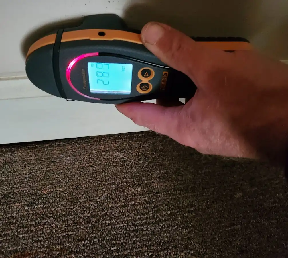 Moisture detection at baseboard during Storm Damage Restoration in Mount Vista